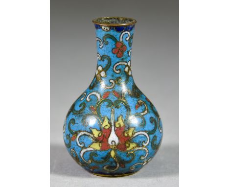 A Chinese Cloisonne Enamel Miniature Bottle-Shaped Vase in the Ming Manner, decorated in coloured enamels with stylised flora