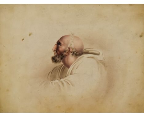 Style of John Frederick Lewis (1805-1876) - Watercolour - Half-length portrait of a male bearded figure, possibly from a stud