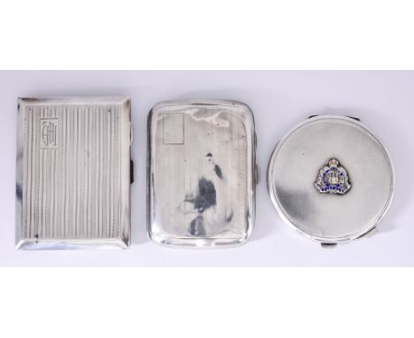 An Elizabeth II Silver Circular Compact and Two Cigarette Cases, the compact by Turner &amp; Simpson, Birmingham 1954, the en