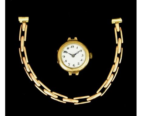 A Lady's Manual Wind Cocktail Watch, Early 20th Century, 9ct gold case, 25mm diameter, white enamelled dial with Roman numera