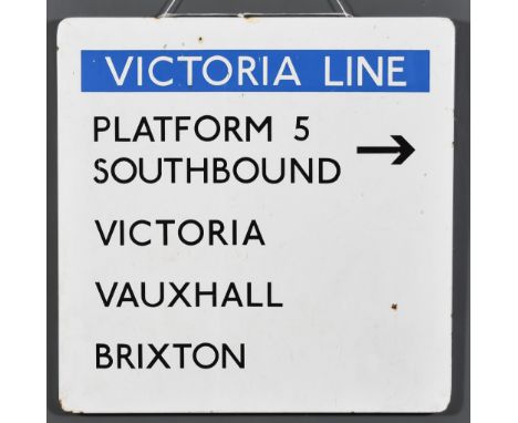 A 'Victoria Line Platform 5' Enamel Sign, 20th Century, in white, black and mid blue, 24ins wide&nbsp; 24ins high