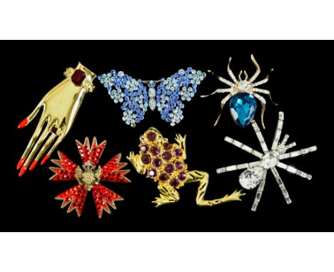 A Collection of Vintage Butler &amp; Wilson Brooches, comprising - a spider with clear crystal body,&nbsp;70mm x 70mm, a spid
