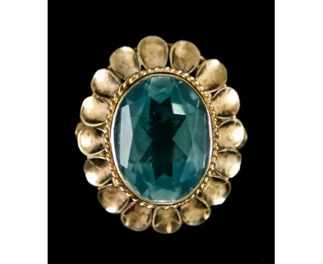 A 14ct Gold Large Aquamarine Dress Rings, Continental, set with a faceted aquamarine. approximately 5ct, size M, gross weight