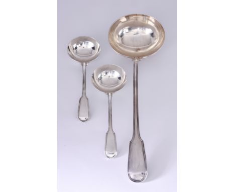 A Victorian Silver and Thread Pattern Soup Ladle and a Pair of Matching Sauce Ladles, by H. J. Lias &amp; Son, London 1875 an