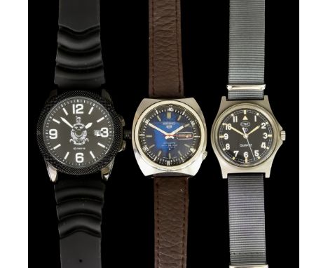 Three Gentleman's Wristwatches, comprising - one quartz movement limited edition Royal Marines commemorative wristwatch, by T