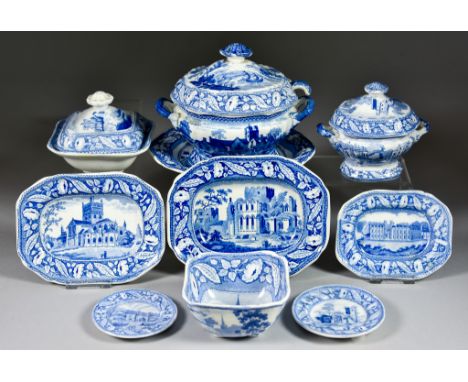 A Collection of Minton's Miniature Blue and White Transfer Printed Pottery, 19th Century, including - a tall footed tureen, c