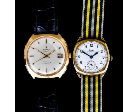 A Yellow Metal Manual Wind Wristwatch, by Rone, Model Sportsmans, gold case, 30mm diameter, white enamelled dial with black A