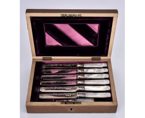 A Set of Six Plated Bladed and Mother-Of- Pearl Handled Fruit Knives and Forks with Silver and Mixed Silver Ware, the fruit k