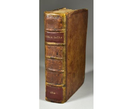A 16th Century Latin Bible - "Biblia Sacra", 1516 (one full leather bound volume) Slight bumping to all four corners of board