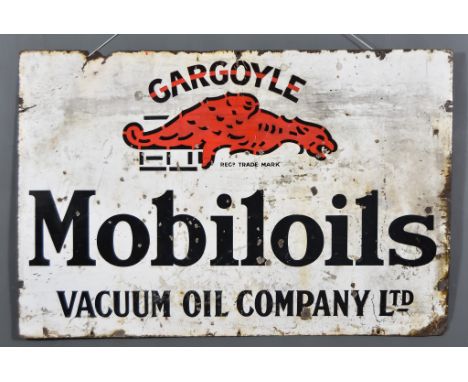 A 'Gargolye Mobiloil' Enamel Sign, Late 19th/Early 20th Century,&nbsp;in white, black and red, 45ins wide x 28ins high