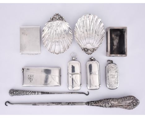 A Victorian Silver Double Sovereign Case and Mixed Silverware, the sovereign case by Wiiliam Neale, Birmingham 1891, engraved