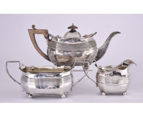 A George III Silver Rectangular Three-Piece Tea Service, by Alison George Burrows, London 1807, the shaped rims with gadroon 