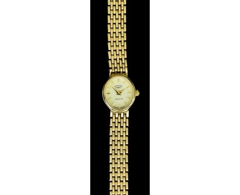 A Lady's Manual Wind Cocktail Watch by Rotary, 9ct case, 18mm x 15mm, cream dial with gold baton numerals, 9ct gold conformin