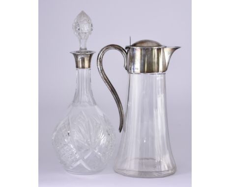 A Late Victorian Silver Mounted Claret Jug and a Silver Mounted Decanter, the claret jug by Hukin &amp; Heath, London 1897, o