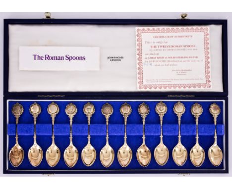 A Set of Twelve Elizabeth II Silver Gilt "The Twelve Roman Spoons", sculpted by David Cornell and made by John Pinches, Londo