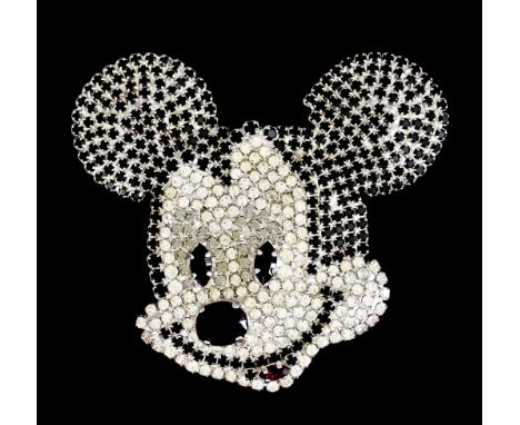 A Vintage Butler &amp; Wilson Mickey Mouse Brooch, 60mm x 70mm, black and white crystals with red crystal bow tieThe brooch p