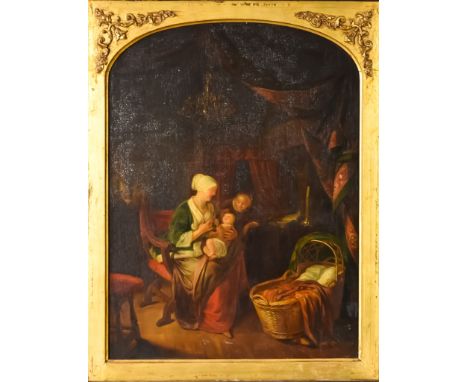 After Gerrit Dou - Oil painting - "The Young Mother (1657)", mahogany panel 19.25ins x 14.5ins, in gilt frame Note: The origi