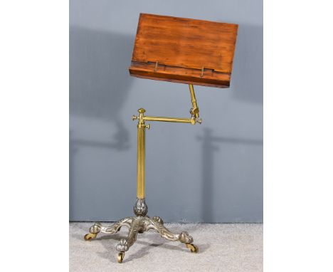 A Brass, Plated and Walnut Adjustable Book Stand - "The Library Machine", by John Carter, London, the twin folding arms on re