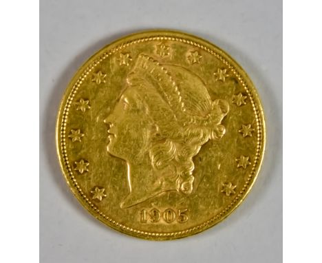 A USA Twenty Dollar Gold Coin, 1905, fair