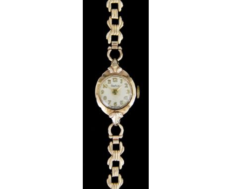 A Lady's Manual Wind Cocktail watch by Audax, 14mm diameter case,&nbsp;silver dial with gold Arabic baton numerals and on a c