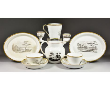 A Collection of Spode Bat-Printed Porcelain, Early 1800, various patterns with gilt stripe border, including - tapered coffee