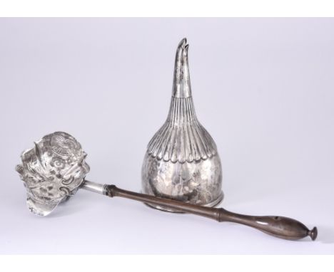 A George II Silver Punch Ladle and George III Silver Wine Funnel, the punch ladle&nbsp;makers mark worn London 1759, the bowl