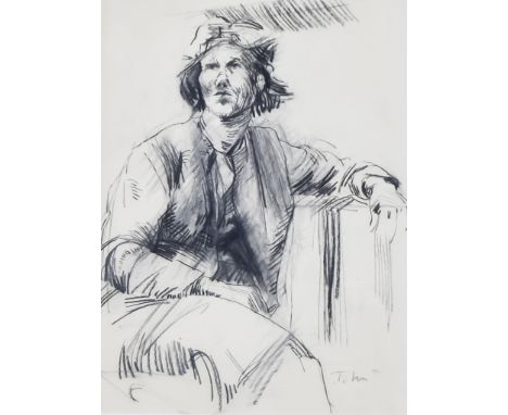 ARR Augustus John (1878-1961) - Charcoal - Seated portrait of a Gypsy woman, signed, 17.25ins x 13ins, in gilt frame and glaz