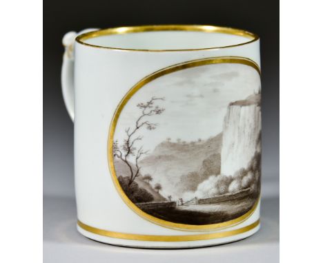 A Flight &amp; Barr Worcester Porcelain Mug, Circa 1810, painted in sepia with "On the Heights Near Matlock, Derbyshire", wit