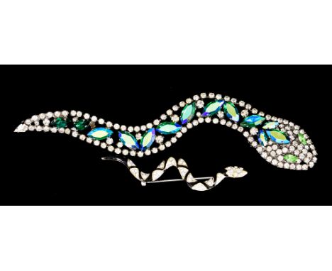 A Vintage Butler &amp; Wilson Snake/Serpent Brooch,&nbsp;a serpent with green eyes and green crystal scales, 40mm x 170mm, si