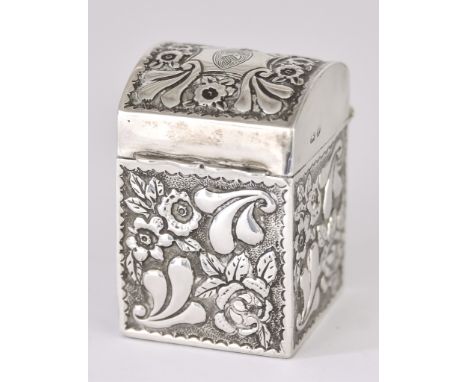 A Late Victorian Silver Card Box, by Nathan &amp; Hayes, Chester 1898, with domed top, the top and sides embossed with floral