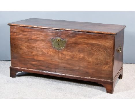 A 19th Century Continental Hardwood Coffer,&nbsp;with moulded edge to top, fitted large brass carrying handles to sides, and 