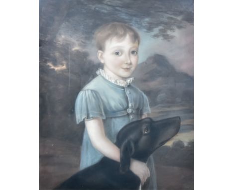 Early 19th Century English School - Pastel - Three quarter length portrait of a boy - "William...", with his dog, 23ins x 19i