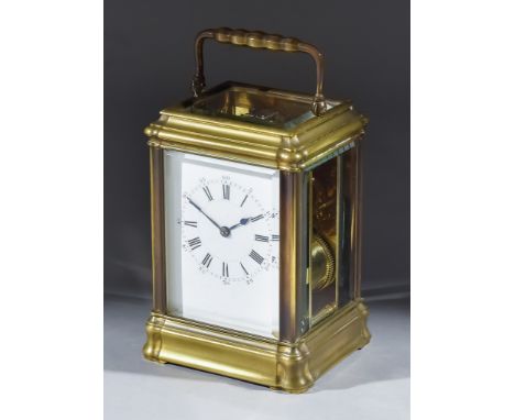 A Late 19th Century French Brass Carriage Clock by Henri Jacot of Paris, No.8688, the white enamel dial with Roman&nbsp; and 