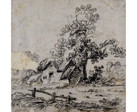 Style of John Constable (1776-1837) - Pencil drawing - Study of cottage with tree, 6.5ins x 6.57ins, unframed
