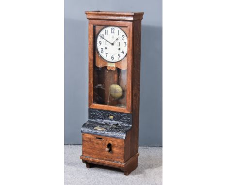 An ITR "International" Oak Cased Time Recording Clock, Early 20th Century, with applied label for British Time Recorder Compa