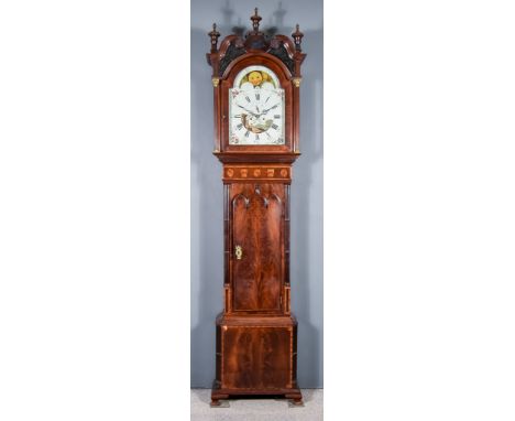 A Late 18th Century Mahogany Longcase Clock, by Samuel Coller of Eccles, the 14.5ins arched painted dial with Roman and Arabi