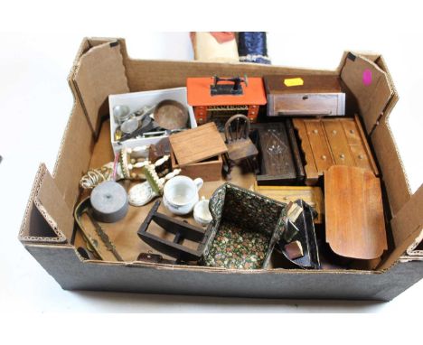A collection of assorted dolls house furniture, to include Victorian style chest of drawers, bureau, coffer, wingback armchai