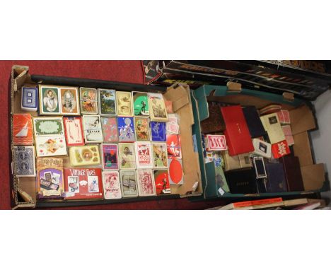 Two trays of various playing cards including bezique and bridge