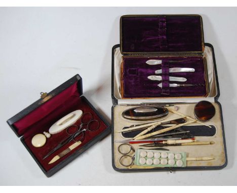 A small collection of assorted lady's dressing table items and sewing accoutrements, to include silver and tortoiseshell nail