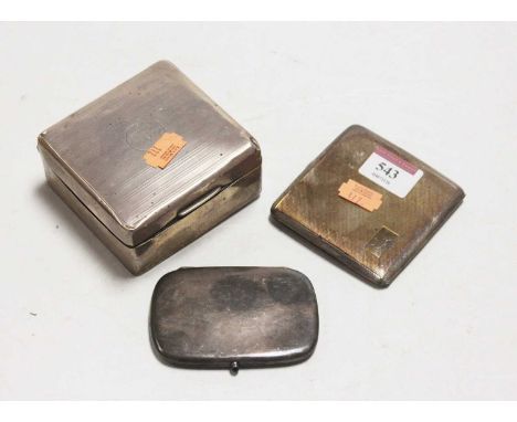 A George V silver table cigarette box having engine turned decoration and lined interior together with two silver pocket ciga