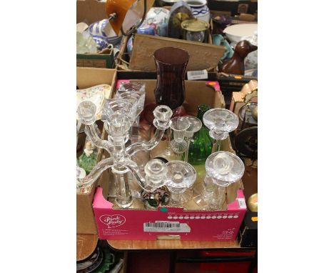A collection of various glassware, to include a ruby overlaid glass goblet