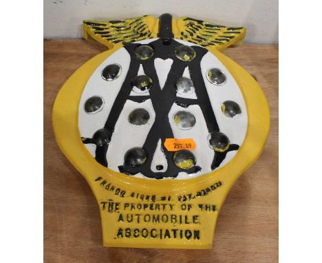 An original cast iron and later repainted AA Automobile Association reflective post marker (overpainted)