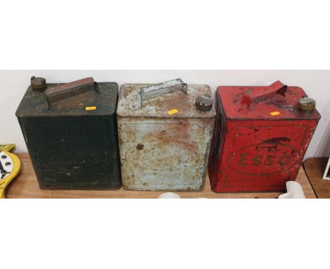 Three various vintage Esso petrol cans all with original brass caps