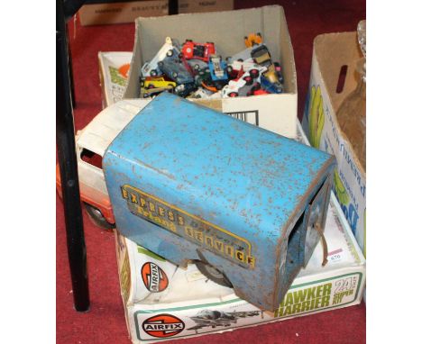 A Triang Express Delivery Service tinplate truck; together with a boxed Airfix 24th scale Hawker Harrier Superkit, and variou
