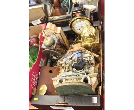 A collection of five various 20th century clocks, to include a 17th century style brass lantern clock