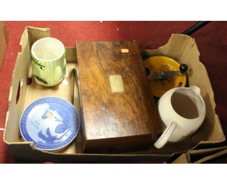 A collection of items to include a Victorian walnut writing slope, a Poole pottery jug and Royal Copenhagen plates
