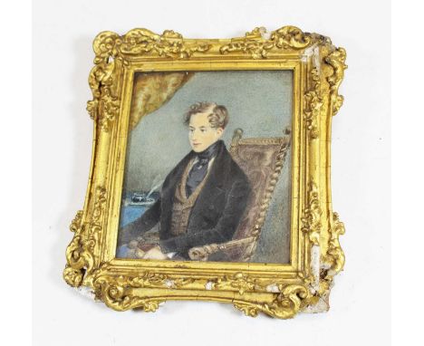 19th century English school - Portrait of a boy, miniature watercolour, 12 x 10cm