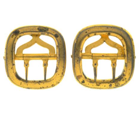 A PAIR OF WILLIAM IV SILVER GILT BREECHES BUCKLES, LONDON 1836, 2 CM X 2 CM APPROX++LIGHT WEAR AND TARNISH CONSISTENT WITH AG