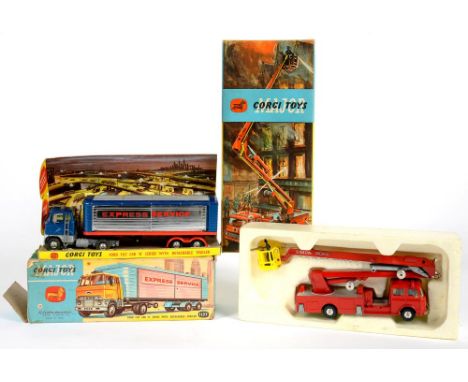 TWO CORGI MAJOR VEHICLES - SIMON SNORKEL FIRE ENGINE 1127 AND FORD TILT CAB H SERIES WITH DETACHABLE TRAILER 1137, BOTH BOXED