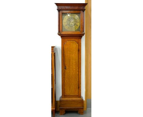 A VICTORIAN OAK AND FRUITWOOD 30 HOUR LONGCASE CLOCK, THE BRASS DIAL WITH LUNAR WORK, INSCRIBED THOS LISTER, 192CM H X 56CM W